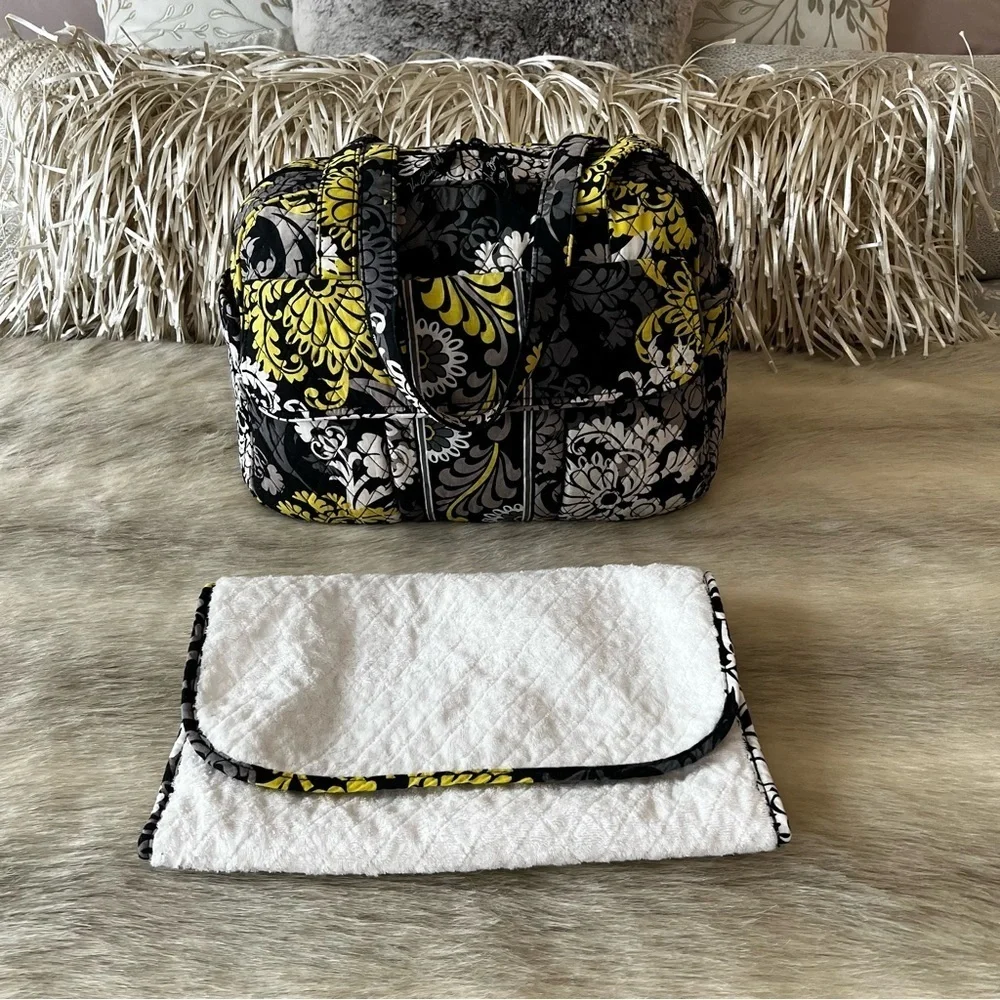 VERA BRADLEY Baroque 2010 Stroll Around Baby Diaper Bag Tote Black Yellow Y2K